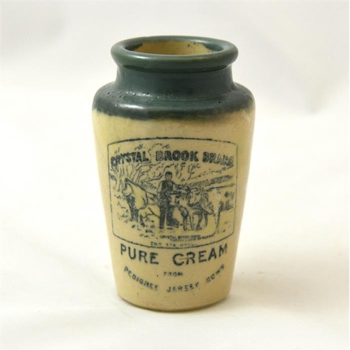 544 - A green top cream pot from the Crystal Brook Brand, Theydon Bois 10cm high.