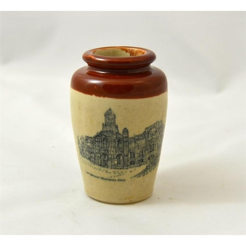 549 - A brown top cream pot from Scott's Model Dairy Bradford Exhibition 1904 with buildings pictured on r... 