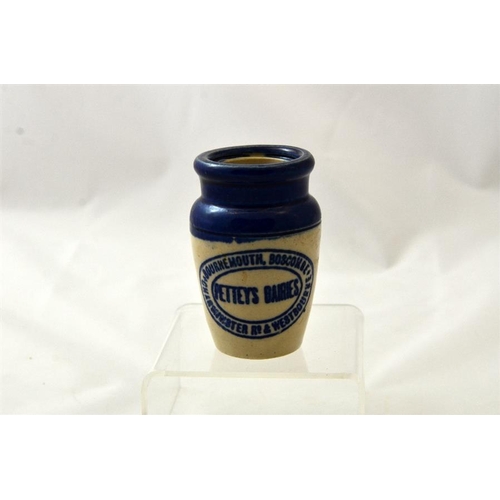 573 - A blue top cream pot from Pettey's Dairies of London 9.5cm high.