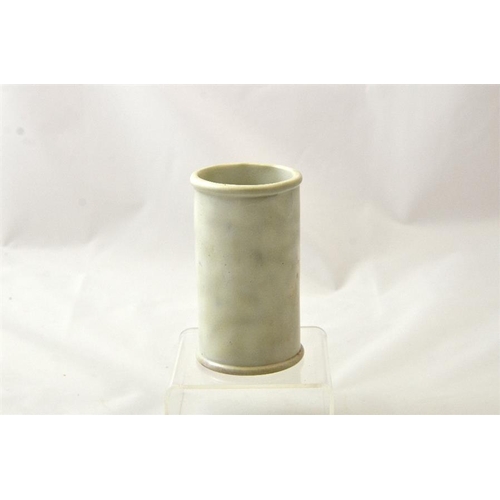 577 - A green print cylinder cream pot from Charles Sheridan of Tunbridge Wells 12cm high.