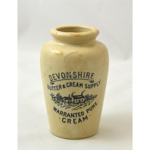 586 - A cream pot from the Devonshire Butter & Cream Supply with cottages pictured 11cm high.