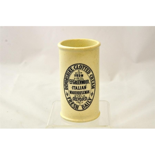 589 - A cylinder cream pot from EF Greenwood, Italian Warehouseman, Oxford 12cm high.