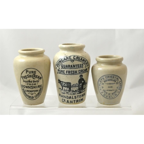 601 - Three Irish cream pots, including Bewley's Oriental Cafes Dublin, Downshire Creamery and Duneane Cre... 