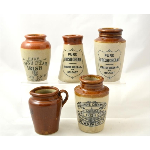 608 - Five Irish cream pots including Nutgrove Creamery , Lucan Dairy Dublin, Forster Green & Co Belfast (... 