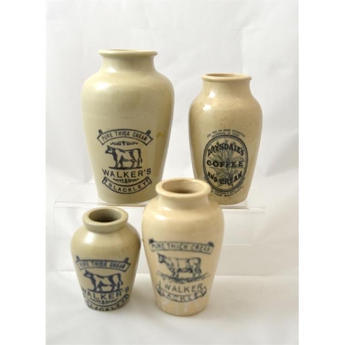 622 - Three cream pots from Walker's Dairy Blackley with another from Drysdale's Coffee & Cream (4) 16cm h... 