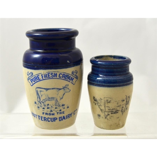 624 - A 'Full Cow' blue top cream pot from the Buttercup Dairy Co plus another with an indistinct transfer... 