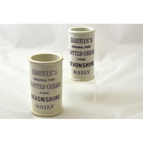 651 - Two cylinder cream pots advertising Harris' Original Pure Clotted Cream from Devonshire with locomot... 