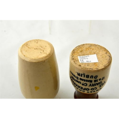 653 - Two cream pots from the Co-operative Dairy Co, Dublin, and Rathkenny Creamery, Co Antrim (2) 12cm hi... 