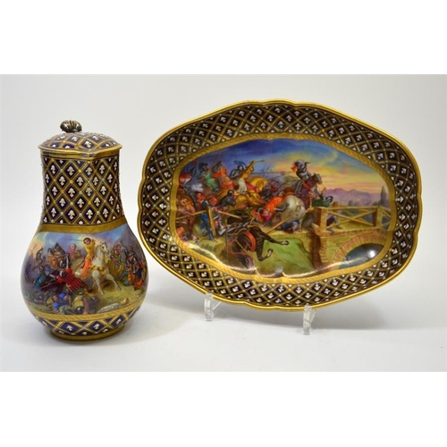 1599 - A 19th century Sevres style jug and bowl, verso 'Bayard sur le pont de Garigliano (Decembre 1503) Do... 