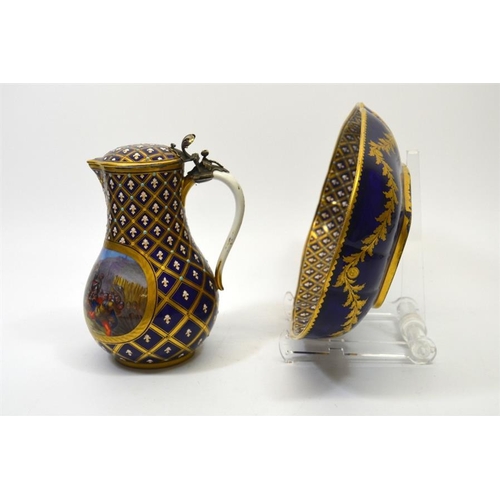 1599 - A 19th century Sevres style jug and bowl, verso 'Bayard sur le pont de Garigliano (Decembre 1503) Do... 