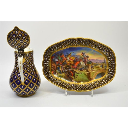 1599 - A 19th century Sevres style jug and bowl, verso 'Bayard sur le pont de Garigliano (Decembre 1503) Do... 