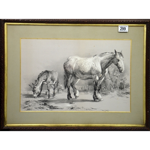 299 - Thomas Sidney Cooper (1803-1902), Horse and Donkeys, lithograph, printed by Ackermann and Co, dated ... 