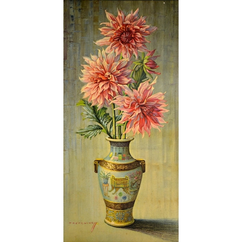 300 - † Vladimir Tretchikoff (1913-2006), Pink Dahlias, print on board, 91cm x 44cm, framed