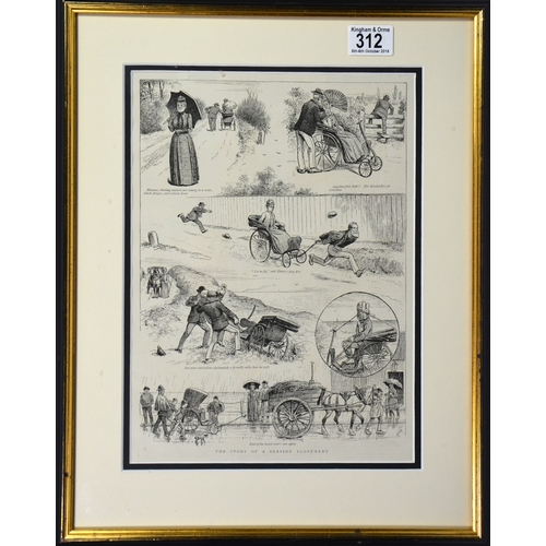 312 - A 19th century humorous print 'The Story of A Seaside Elopement', glazed and framed, 33cm x 24cm