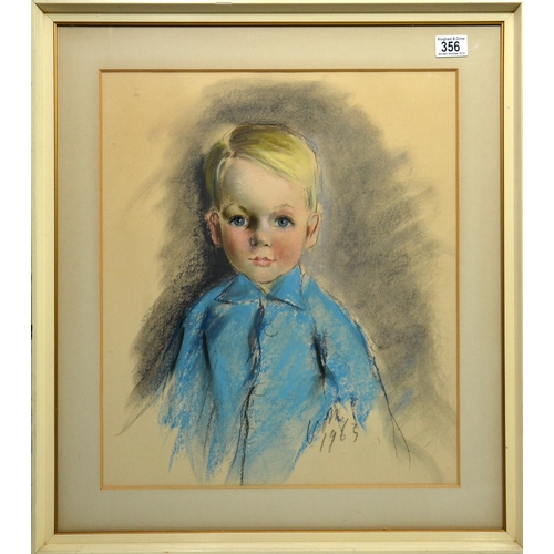 356 - V.M. (British, 20th century), portrait of a young boy, pastel, dated 1963, glazed and framed, 56cm x... 