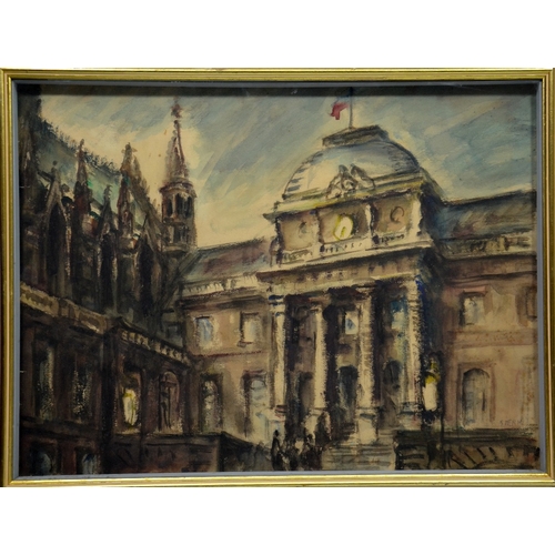 371 - Ernst Stern (1876-1954), Palais de Justice, Paris, watercolour, 27cm x 49cm