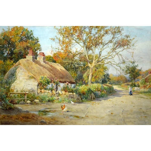 394 - Ralph William Bardill (1876-1935), Cottage with Chickens and Milkmaid, watercolour, signed, 40cm x 6... 