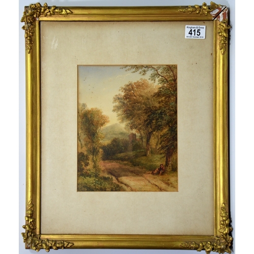 415 - J.W. Allen (19th century), A Landscape With Figures, watercolour, signed and dated 1835, 19cm x 24cm... 