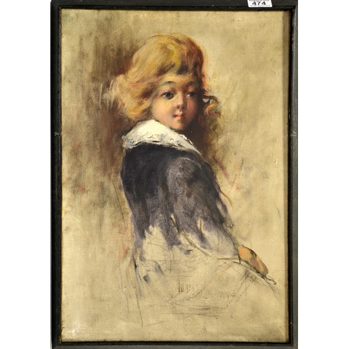 474 - French School (early 20th century), Sketch Study Of Young Girl, oil on canvas, unsigned, 54cm x 58cm... 