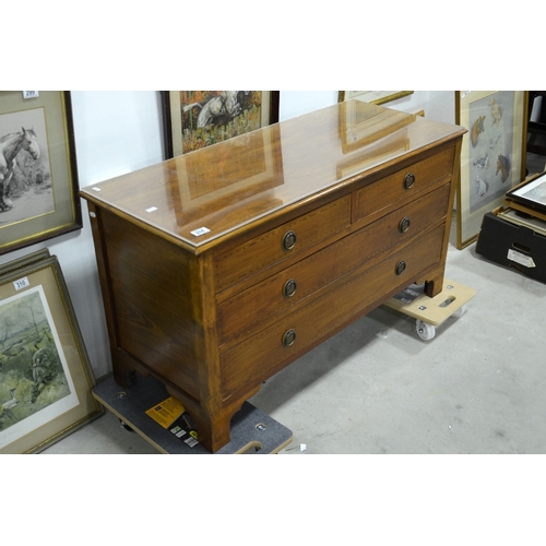 208 - An Edwardian walnut and satinwood inlaid chest of two short over two long drawers, on bracket feet, ... 