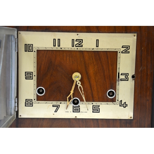 278 - Two Art Deco wood veneered mantle clocks, Smiths etc. (2)