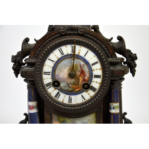 284 - A 19th century French Boule clock, decorated with Dresden style plaques, height 32cm