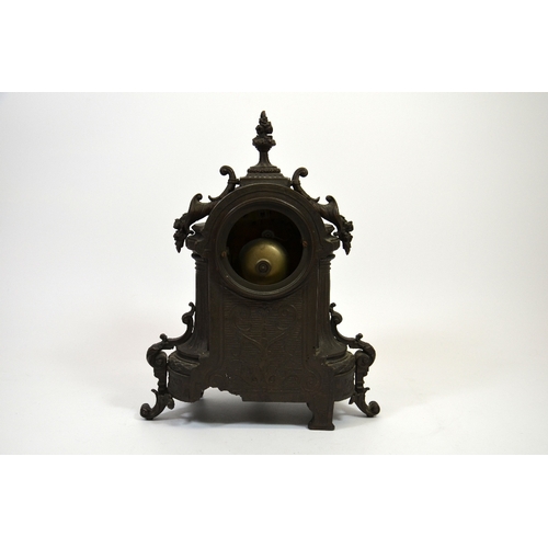 284 - A 19th century French Boule clock, decorated with Dresden style plaques, height 32cm