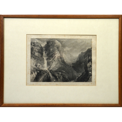 304 - Samuel Middiman (British, 1750-1831), Waterfall and Rocky Pass, engraving, 1822, 20cm x 28cm, framed