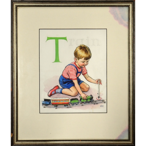 375 - † Hubert Williams (British, 1905-1989), Train, watercolour, monogrammed, 25cm x 20cm, framed