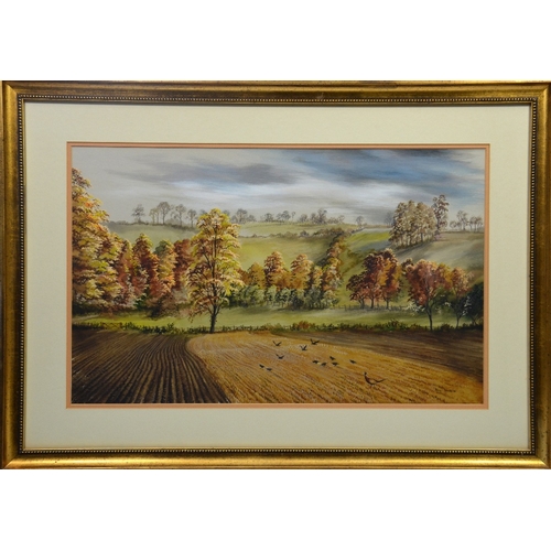 422 - Paul Nicholas (20th Century), Farm Landscape with Pheasant, watercolour, together with its companion... 