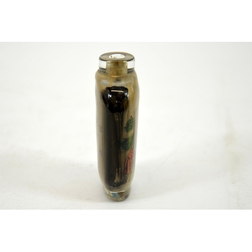 16 - A Chinese reverse painted glass snuff bottle, an interior cooking scene to one side, the reverse wit... 