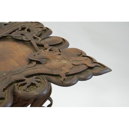 20 - A 19th century Oriental carved hardwood occasional table, modelled in open relief with scrolling Chi... 