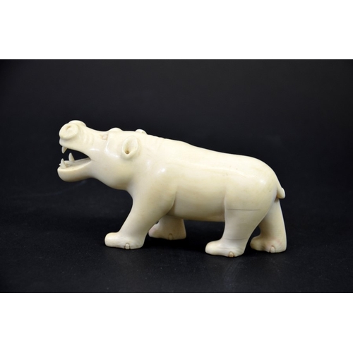 23 - λ A 19th century African carved ivory figure of a hippo, modelled with mouth open, 11.5cm long