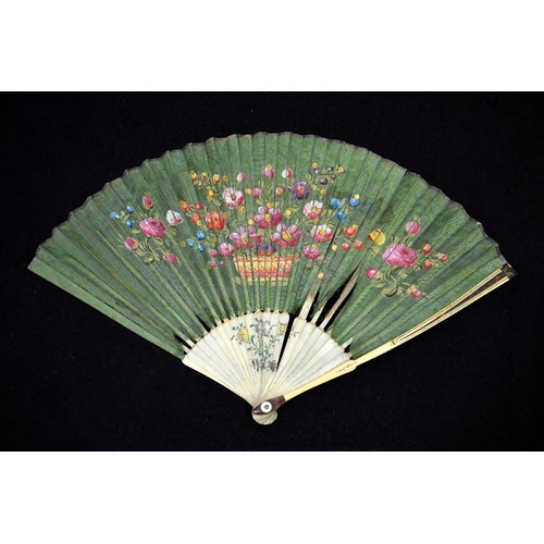 38 - λ A rare late 17th - early 18th century silk fan. The double silk leaf hand painted with an elegant ... 