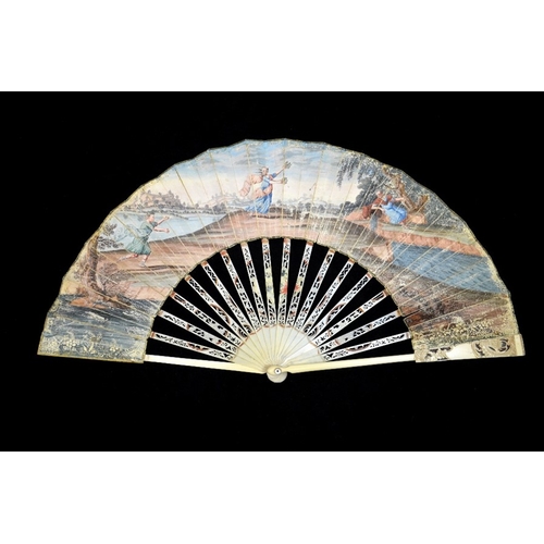 41 - λ A late 18th century fan, the ivory guards and sticks carved and pierced with baskets of flowers, t... 