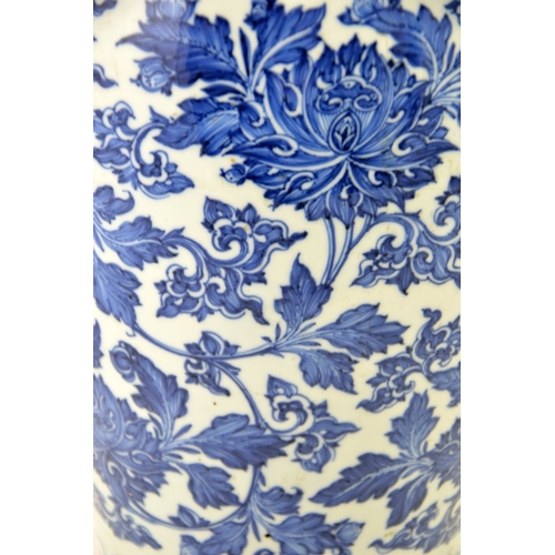 5 - A large Chinese Kangxi blue and white vase, inverse baluster form, decorated with lotus scrolls in t... 