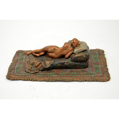 61 - After Franz Bergmann, an Austrian cold painted bronze, modelled as a sleeping nude woman, with remov... 