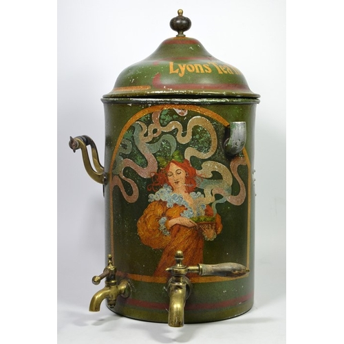 62 - A Lyons Tea House urn, with brass and wooden handles and a ceramic liner, circa 1910, height 48cm, d... 