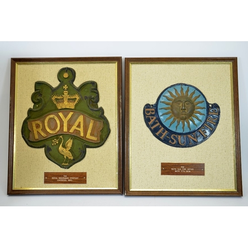 64 - Two tin fire insurance company plaques, Bath Sun Fire Office and Royal Insurance Company, Liverpool ... 