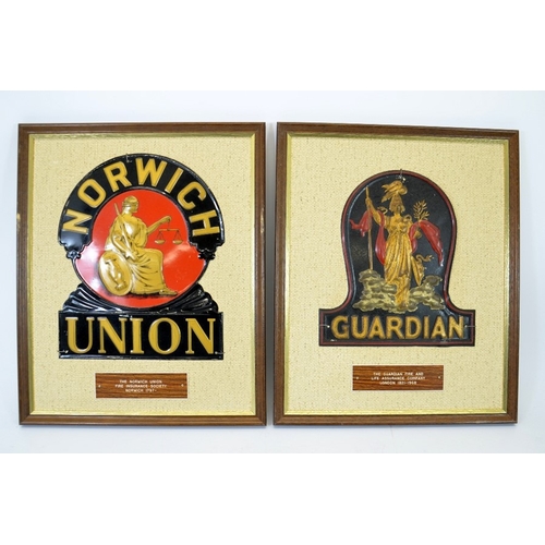 65 - Two tin fire insurance company plaques, Guardian Fire and Life Assurance Co. London, and Norwich Uni... 