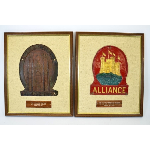 66 - Two tin fire insurance company plaques, Alliance British and Foreign Fire and Life Insurance Co., Lo... 