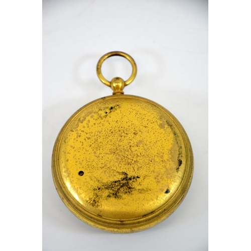 74 - A gilt brass military issue pocket barometer, compensated, B1246, crows foot mark, 7cm diameter