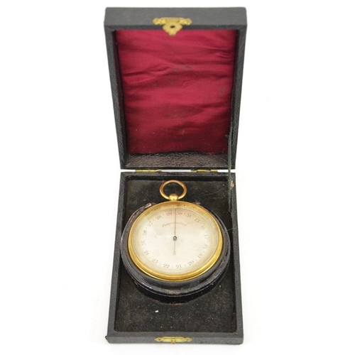 74 - A gilt brass military issue pocket barometer, compensated, B1246, crows foot mark, 7cm diameter