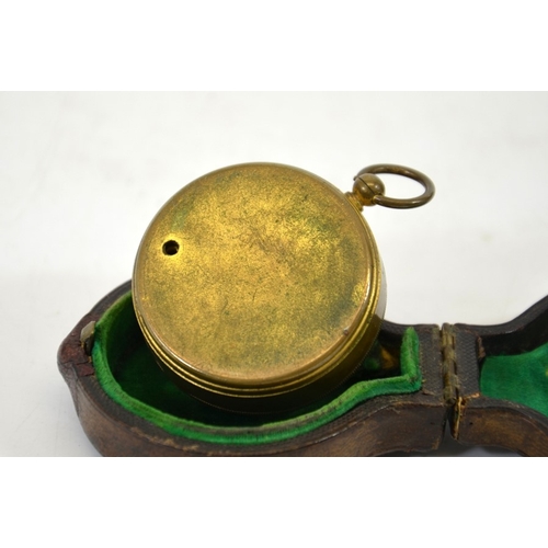 75 - A Victorian brass pocket barometer, in velvet lined leather case, Macgill, Edinburgh, 4.5cm diameter