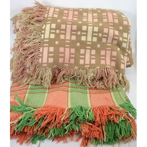 80 - A large 20th century Welsh blanket, woven wool, pink and cream with another blanket, 230cm x 275cm (... 