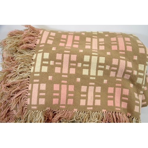 80 - A large 20th century Welsh blanket, woven wool, pink and cream with another blanket, 230cm x 275cm (... 