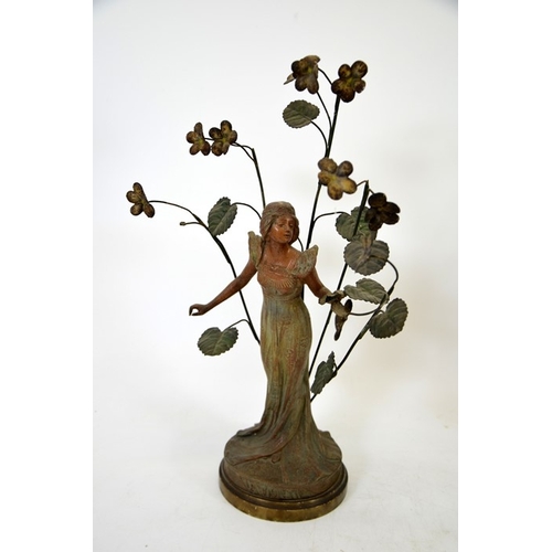 82 - A pair of French Art Nouveau bronzed and painted figures, La Violette and L'Orchidee, modelled as fe... 