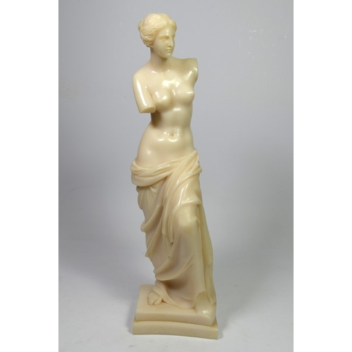 84 - A Greek alabaster figure of Aphrodite, based on Venus de Milo, printed marks 'EPMHE', 41cm high