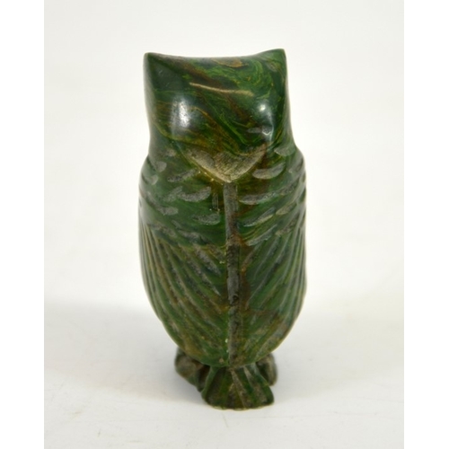 85 - A carved malachite type figure of an owl, 6cm high