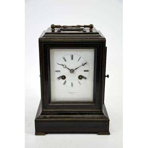 92 - A 19th century French bracket clock, J Sewell and Son, Paris, ebonised and brass strung case with ca... 